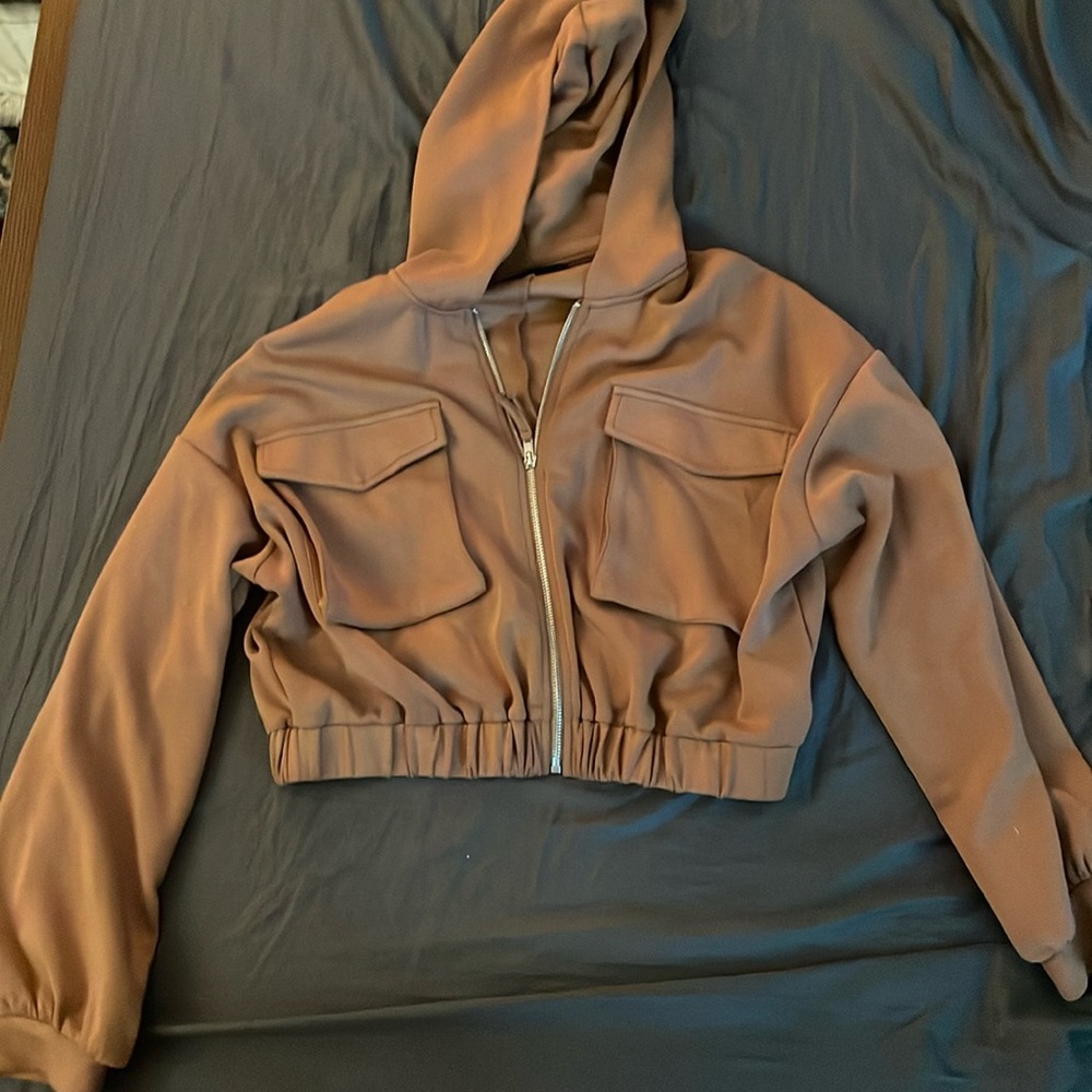 Brown cropped zip up jacket
